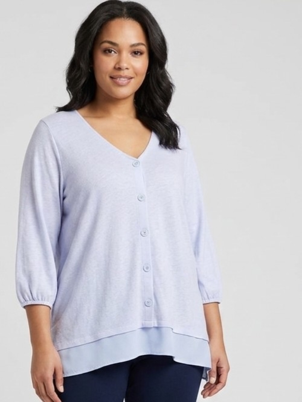 Sanctuary Light Lavender Button-Down V-Neck Layered  Linen Hem Top